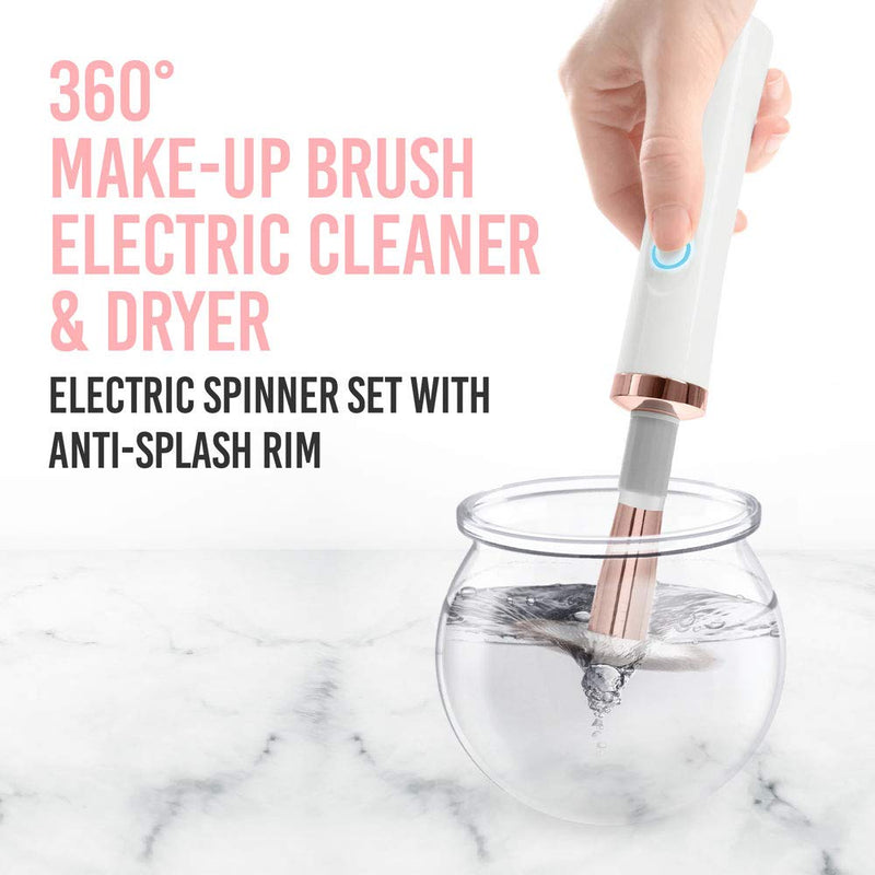 [Australia] - Brookstone 30 Second Electric Makeup Brush Cleaner | Makeup Brush Cleaner Spinner | Makeup Kit Tool | Comes with Makeup Organizer for Brushes in 8 Sizes of Silicone collar cleaner 