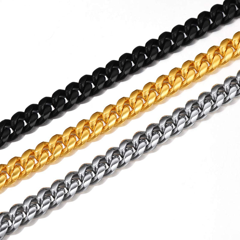 [Australia] - ChainsPro Men Chunky Miami Cuban Chain Necklace, Custom Available, 6/9/14mm Width, 18/20/22/24/26/28/30inch Length, Gold Plated/Stainless Steel/Black-with Gift Box 14.0 Inches 01: 10mm-stainless steel 