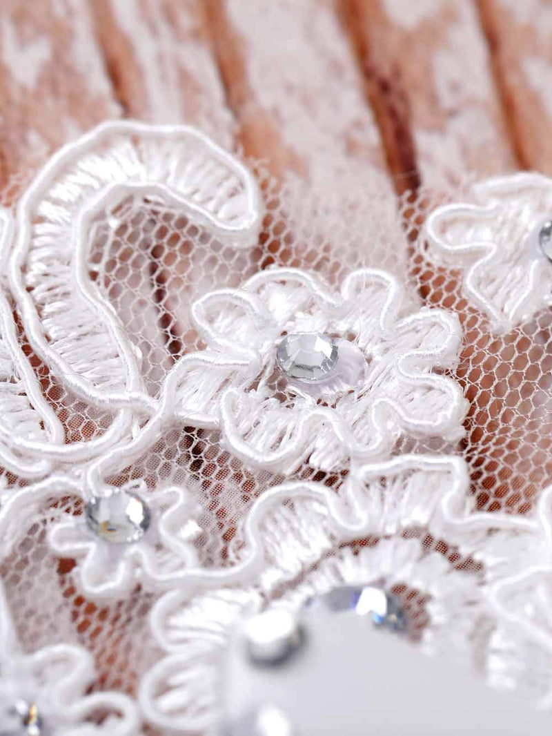 [Australia] - Jovono Women Wedding Floral Pair of Rhinestone Bridal Lace Gloves- Evening Dress Gloves for Party Prom Opera White 