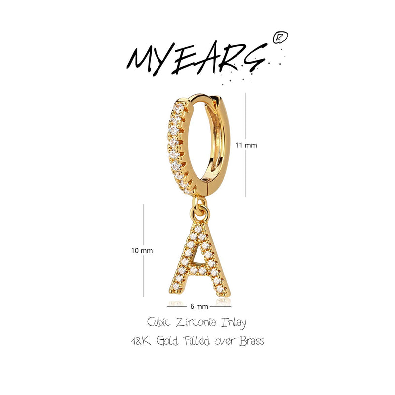 [Australia] - MYEARS Women Gold Huggie Hoop Earrings Ear Stud Cuff Initial Dangle Drop Diamond Cubic Zirconia 18K Gold Filled Small Simple Delicate Hypoallergenic Personalized Jewelry Gift - 26 Letters A 