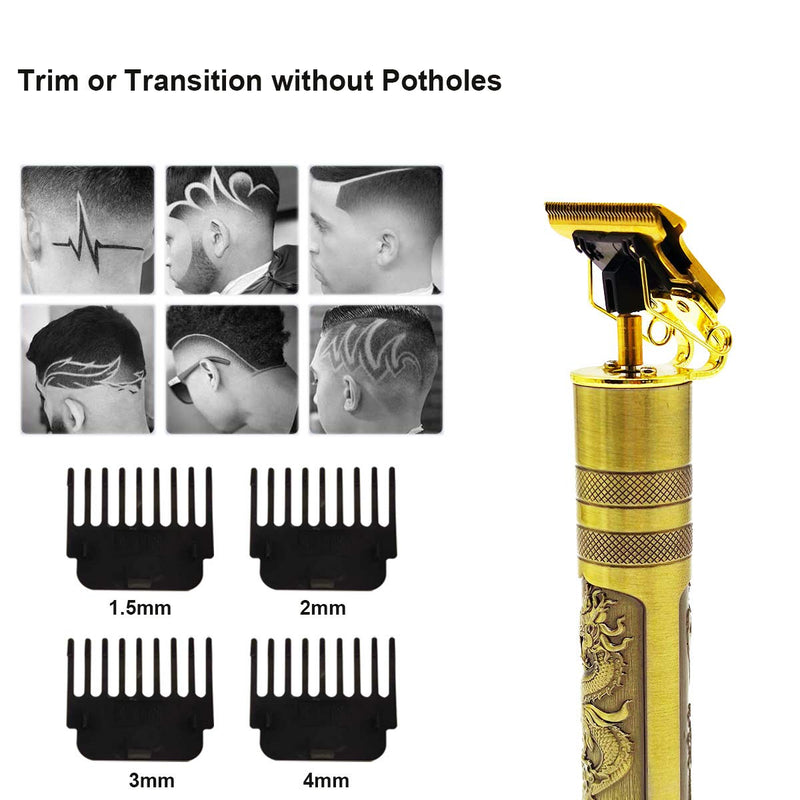 [Australia] - ReverseClock Hair Clippers for Men, Pro Li Close Cutting Trimmer, T-blade Cordless Electric Rechargeable Grooming Kit 1.5/2/3/4 mm Zero Gapped Detail Barber Haircut (Dragon Phoenix) Dragon Phoenix 