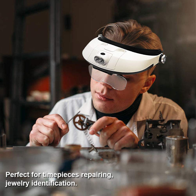 [Australia] - AZFUNN 1X to 6X Headband Magnifier, Head Mount Magnifying Glass with LED Light for Close Work Jewelers Loupe Eyelash Extensions Watch Repair 