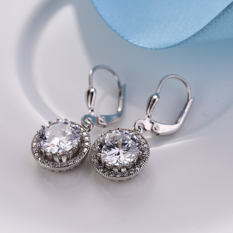 [Australia] - GULICX Women's 925 Sterling Silver Black/Clear Zircon Vintage Style Round Dangle Earrings Leverback White 