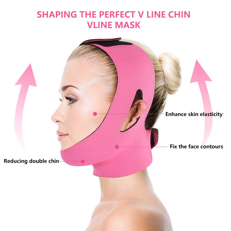 [Australia] - Face Slimming Belt, Bandage Belt Mask Face-Lift Double Chin Skin Strap for Women Pink 