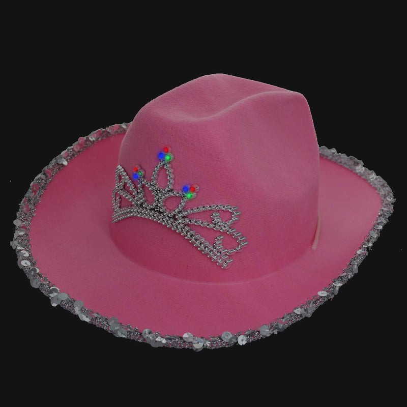 [Australia] - GIFTEXPRESS 2 Pcs CHILD LED Blinking Pink Tiara Cowboy hat - CHILD SIZE 