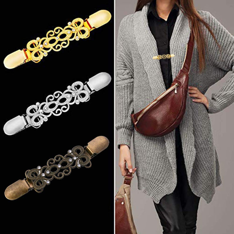 [Australia] - QIMOSHI 3 Pieces Retro Sweater Collar Brooch Clip Cardigan Clips Dresses Shawl Clip Vintage Shirts Clips for Women Girls 3 Colors 