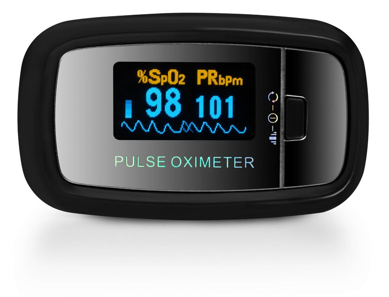 [Australia] - AccuMed CMS-50D1 Fingertip Pulse Oximeter Blood Oxygen Sensor SpO2 for Sports and Aviation. Portable and Lightweight with LED Display, 2 AAA Batteries, Lanyard and Travel Case (Black) 