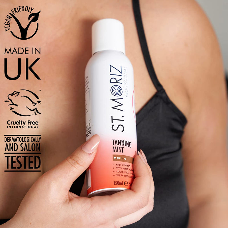 [Australia] - St Moriz Professional Instant Tanning Mist with Aloe Vera, Vitamin E, Fast Drying Vegan Fake Tan, Medium (150ml) 