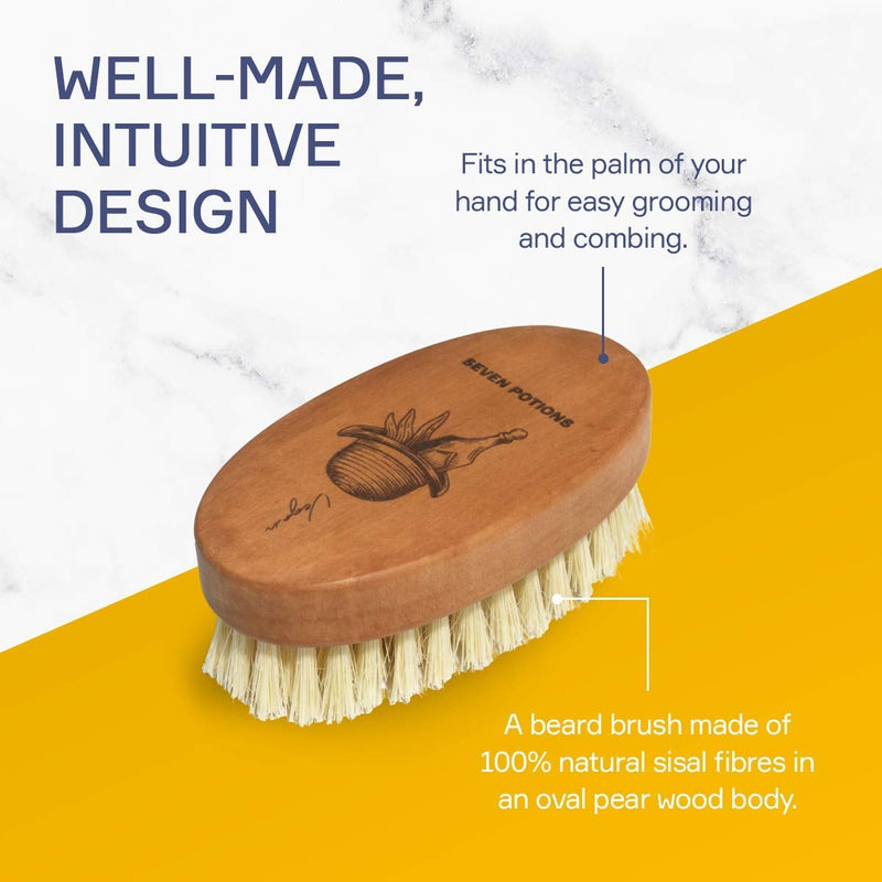 [Australia] - Seven Potions Vegan Beard Brush for Men ‚Äî 100% Sisal Plant Fibre & Pear Wood ‚Äî Firm Bristles to Gently Tame/Soften/Exfoliate ‚Äì 100% Natural, Non-Synthetic 