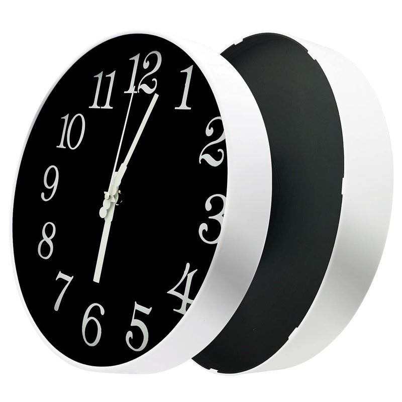 [Australia] - JoFomp Glow in The Dark Clock, 12" Non-Ticking Silent Luminous Wall Clock, Battery Operated Modern Quartz Clocks, Easy to Read for Home Kitchen Office Bedroom Black （style 2） 