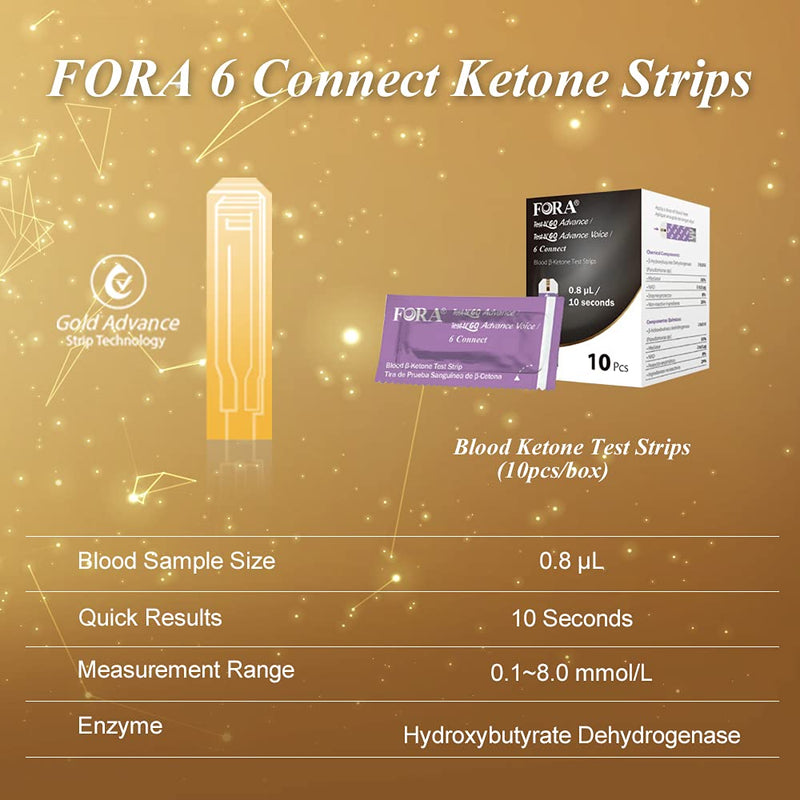 [Australia] - FORA 6 Connect 10 Blood Ketone Test Strips, Precision Ketone Measurement to Monitor Your Ketogenic Low Carb Diet and Nutritional Ketosis 