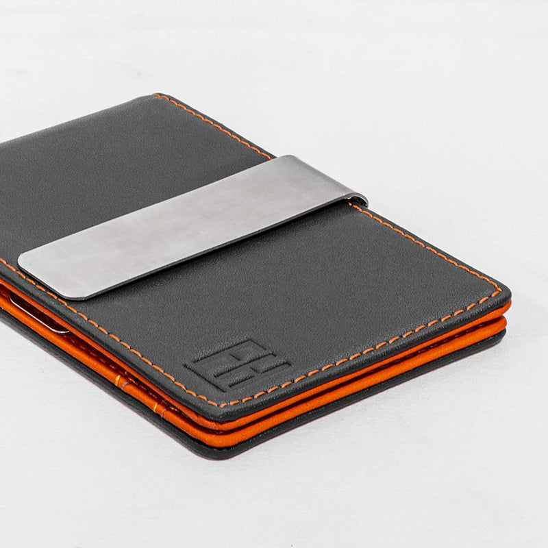 [Australia] - F&H Minimalist Slim Leather Wallet Money Clip Holds 8 Cards Charcoal / Rust 