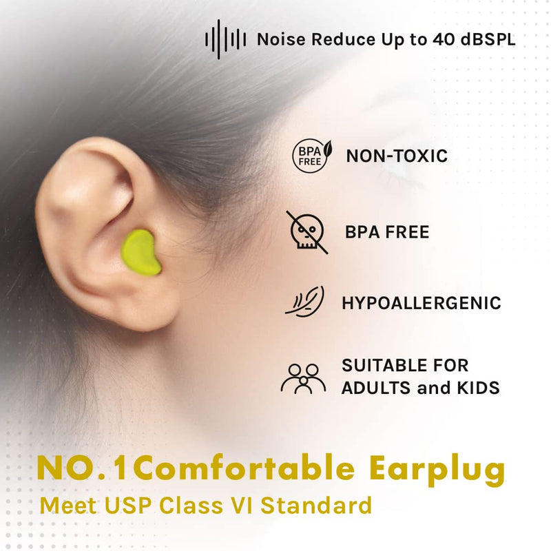 [Australia] - Ear Plugs for Sleeping, Acousdea Reusable Moldable Silicone Ear Plugs, Waterproof, Suitable for Snoring, Swimming, Working, Studying, Noise Cancelling up to 40 dBSPL, Yellow with Carry Case, 1 Pair Very Yellow 