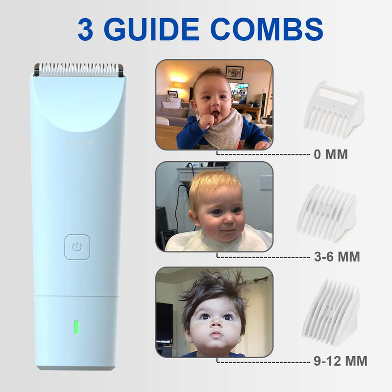 [Australia] - LUSN Baby Hair Clippers Kit, Ultra-Quiet 2.0 Kids Hair Trimmer Kit with 3 Guide Combs & a Haircut Cape, IPX7 Waterproof, Cordless & Fast Charging, for Toddler and Baby Use Classic Blue 