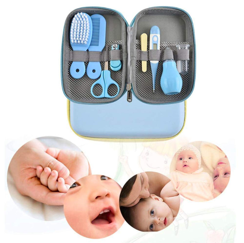 [Australia] - JasCherry 8 PCS Baby Healthcare Kit - Baby Grooming Kit Newborn Baby Care Accessories, Essential Baby Care Items for Travelling & Home Use-Ideal for Newborn, Infant, Toddler Girls & Boys (Blue) blue 