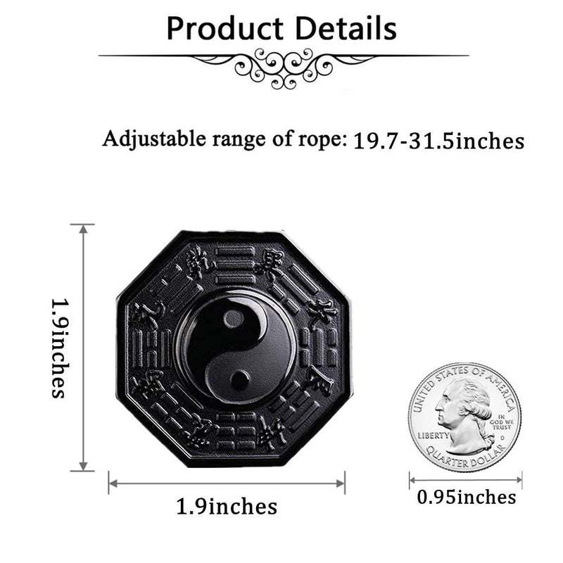 [Australia] - ASGIFT Unique Gifts for Men Women, Black Obsidian Charms Necklace, Healing Crystal Stone Pendant Bagua 