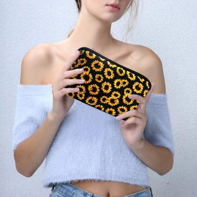 [Australia] - Baseball Print Makeup Bag Softball Travel Cosmetic Pouch Bag Waterproof Neoprene Bag with Zipper for Women, Girls, Travel, Teamates-sunflower sunflower 