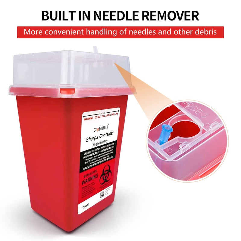 [Australia] - GlobalRoll Sharps Container 1 Quart, 6 Pack Biohazard Needle Disposal Container Small Syringe Disposal Container, Professional Sharps Disposal Container for Home and Travel Use 