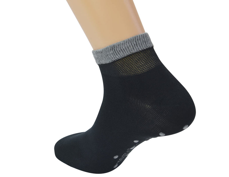 [Australia] - Yomandamor 6 Pairs Seamless Diabetic Socks for Men Bamboo Non Slip Grip Ankle Socks 10-13 Black 