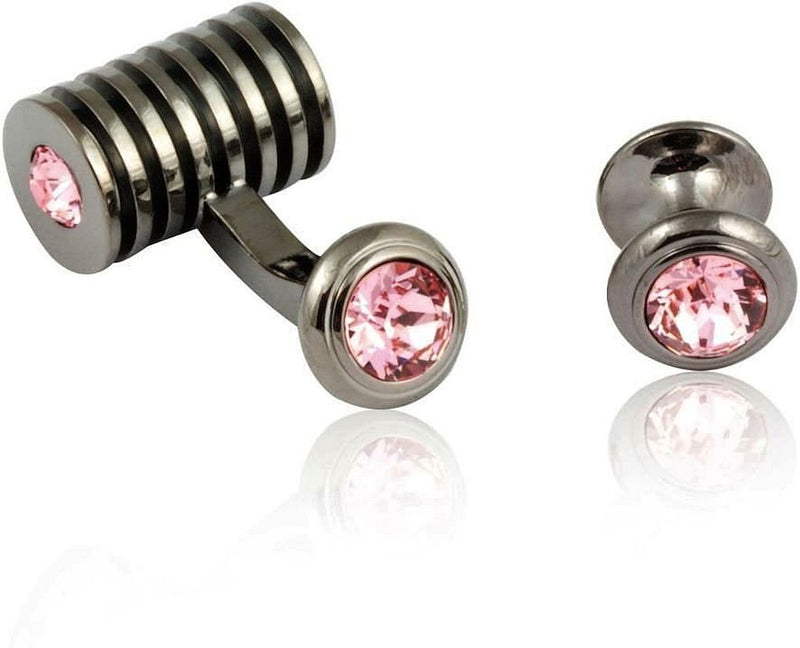 [Australia] - Crystal Pink Cufflinks and Studs Formal Set in Gunmetal with Presentation Gift Box 