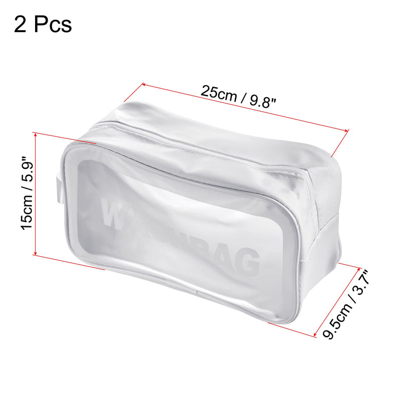 [Australia] - PATIKIL 5.9"x9.8"x3.7" Clear Toiletry Bag, 2 Pack PVC Makeup Bags Cosmetic Pouch with Zipper Handle for Travel Home Storage, White 