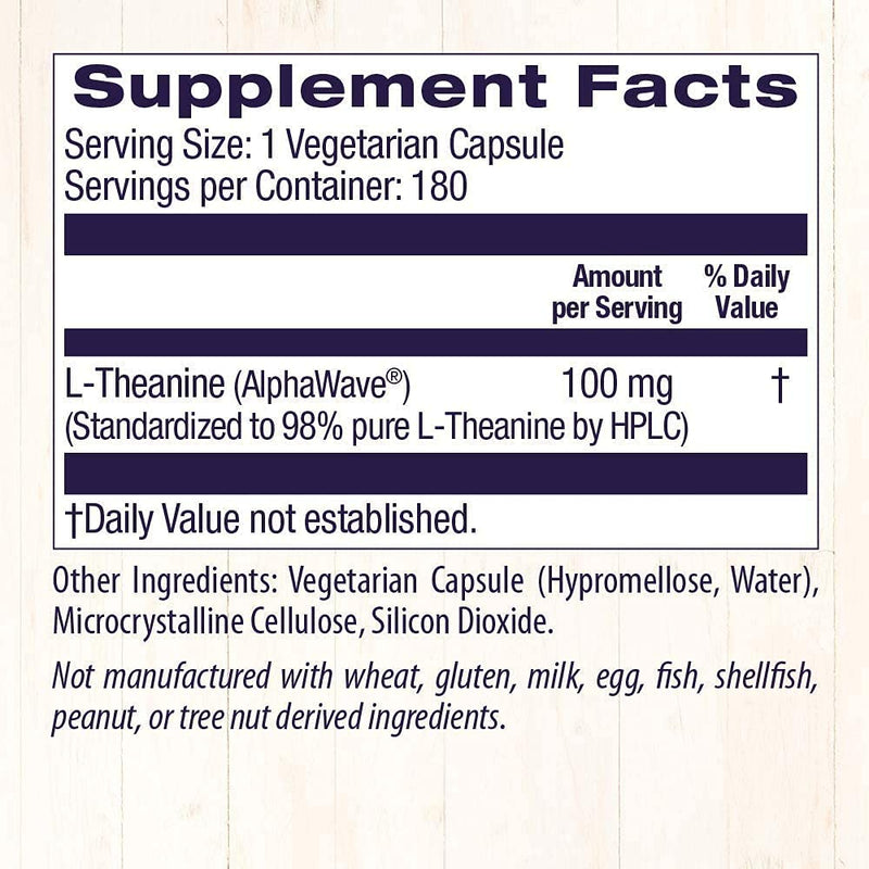[Australia] - Healthy Origins L-Theanine (AlphaWave) 100 mg, 180 Veggie Caps 180 Count (Pack of 1) 