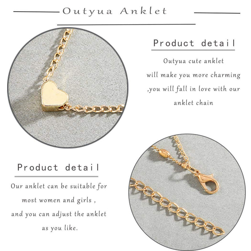 [Australia] - Outyua Boho Layer Heart Anklet Beadeds Chain Ankle Bracelet Handmade Beach Sumer Adjustable Foot Chain for Women and Girls Gold 