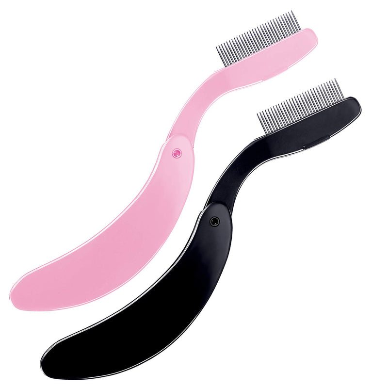 [Australia] - TecUnite Folding Eyelash Comb, Stainless Steel Teeth Eyebrow Comb Lash and Brow Makeup Brush (3 Black and 3 Pink) 