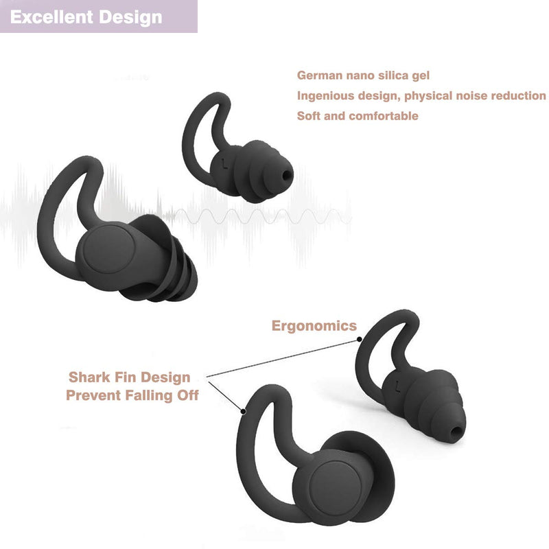 [Australia] - FERNIDA Noise Reduction Reusable Safe Silicone Anti-Noise Earplugs Noise Cancelling Ear Plugs for Sleeping Racing Shooting Traveling Device Black 