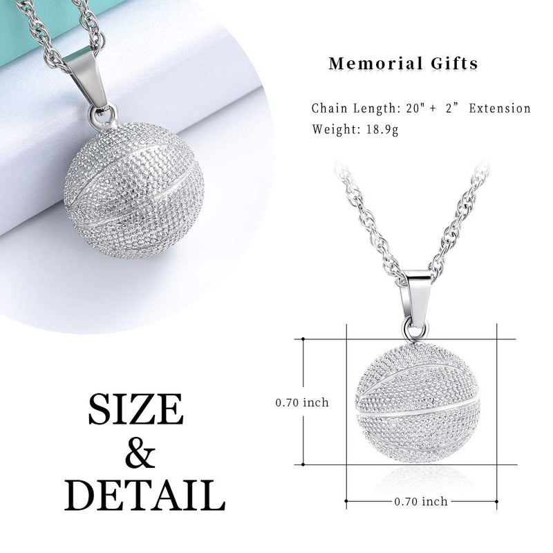 [Australia] - Basketball Cremation Jewelry Urn Necklaces for Ashes for Women Men,Cremation Urn Keepsake Memorial Pendant Jewelry for Human Pet 1-Silver 