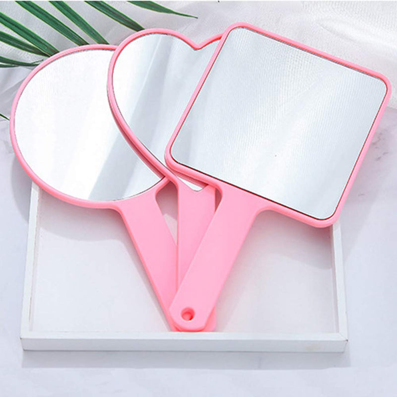 [Australia] - TBWHL Heart-Shaped Travel Handheld Mirror Portable Personal Cosmetic Hand Mirror with Handle Pink 