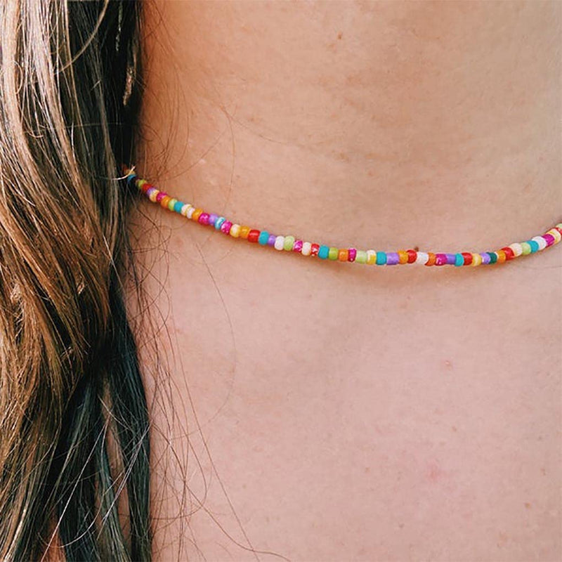 [Australia] - Ursumy Boho Choker Beaded Necklace Chain Handmade Rainbow Necklaces Chokers Jewelry for Women and Girls (Mix) Mix 