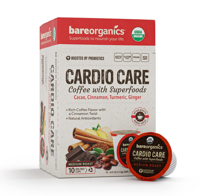 [Australia] - BareOrganics 13313 Cardio Care Coffee with Superfoods, Organic Probiotic Coffee, 10 Single Serve Cups 10 Count (Pack of 1) 