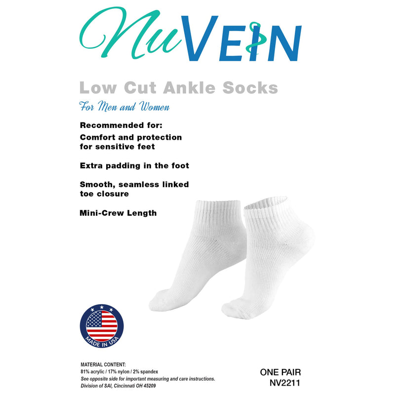 [Australia] - Nuvein Padded Low Cut Socks, 8-15 Mmhg Light Compression, Cushioned Ankle Length, Sensitive', White, X-large 