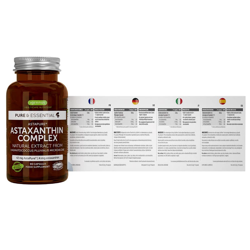[Australia] - Pure & Essential Astaxanthin Complex, 42 mg Astapure Providing 4 mg H. Pluvialis Astaxanthin, 90 Vegan Capsules 