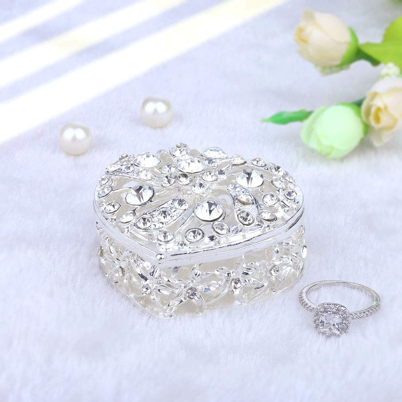 [Australia] - Classic Vintage Antique Heart Shape Jewelry Box Ring Small Trinket Storage Organizer Chest Christmas Gift, Silver 