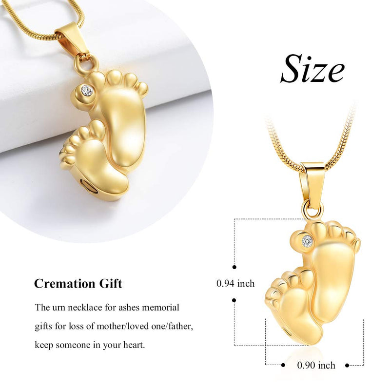 [Australia] - Footprint Cremation Urn Pendant Necklace for Ashes Stainless Steel Mini Urns Jewelry to Holder Ashes Baby Foot Memorial Keepsake Gold 