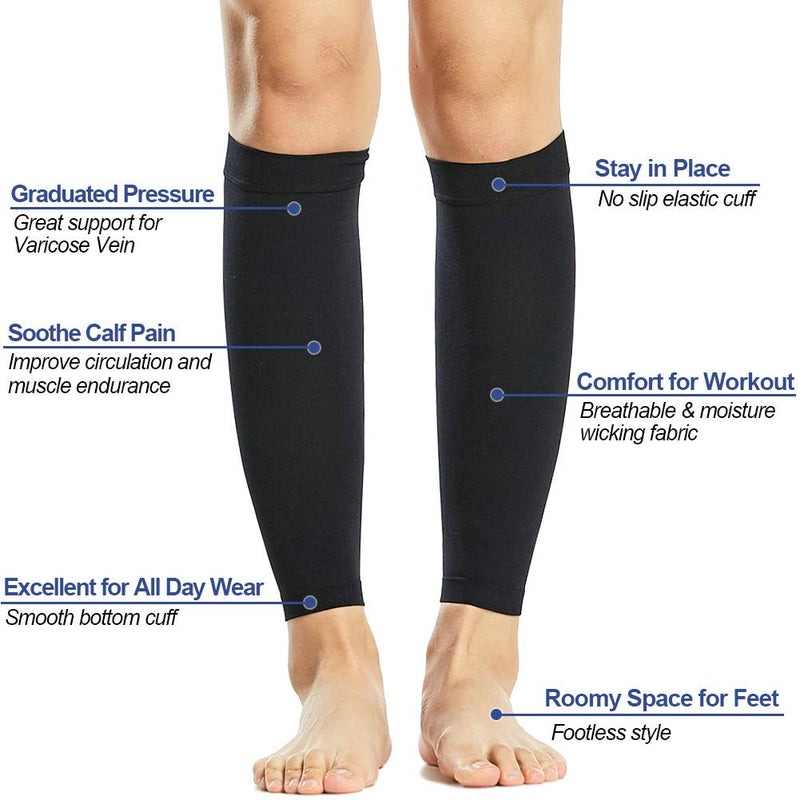[Australia] - Beister 1 Pair Compression Calf Sleeves (20-30mmHg), Perfect Calf Compression Socks for Running, Shin Splint, Medical, Calf Pain Relief, Air Travel, Nursing, Cycling Medium Black 