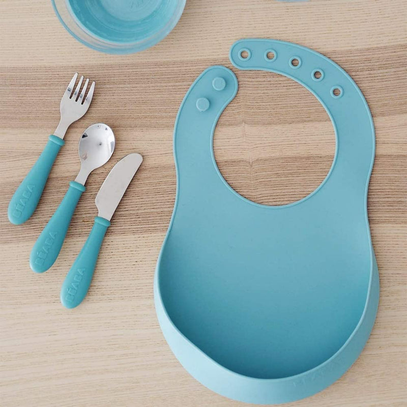 [Australia] - BEABA 2 Pack Waterproof Silicone Baby Bibs, Adjustable Neck Strap, Large Food Catcher Pocket, Soft, Lightweight, Ultra Soft, Easy to Clean, Light Mist/Airy Green, 913509 Airy Green & Light Mist 