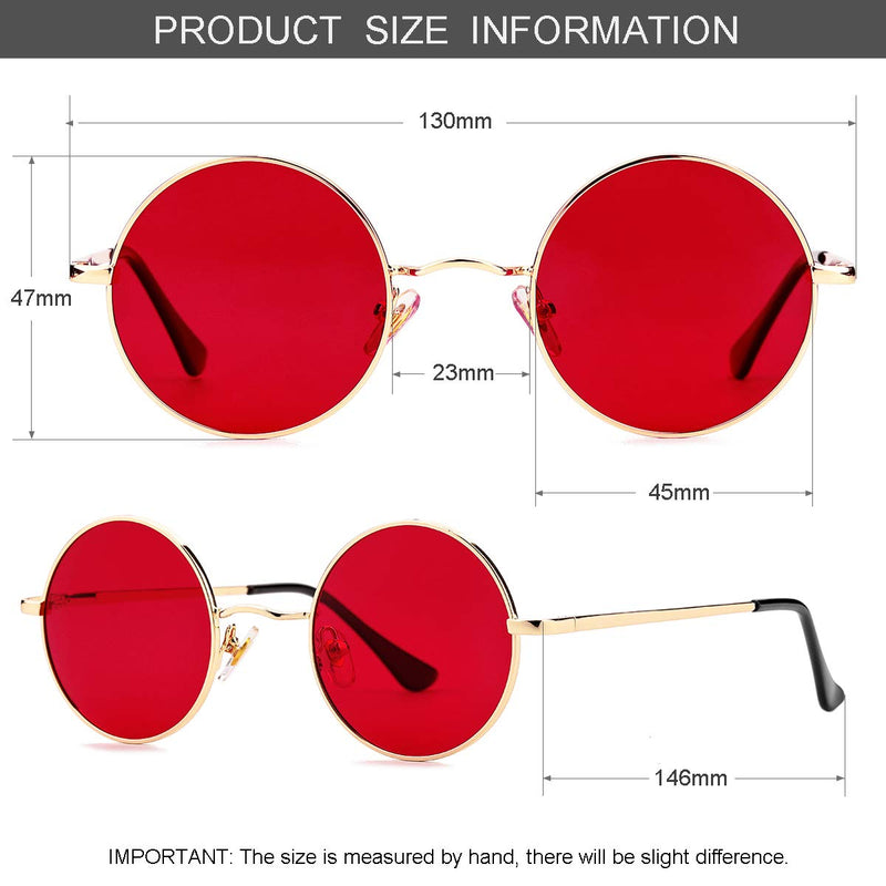 [Australia] - John Lennon Glasses - GLEYEMOR Small Round Polarized Sunglasses for Men Women Retro Circle Sunglasses 01 Gold/Clear Red 45 Millimeters 