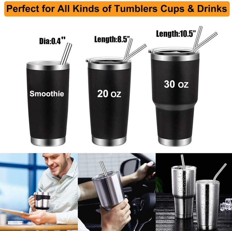 [Australia] - Stainless Steel Smoothie Straws, 0.4'' Extra Wide Reusable Metal Drinking Straws for Milkshake, Boba, Smoothie, Beverage, Set of 4 with 1 Cleaning Brush 