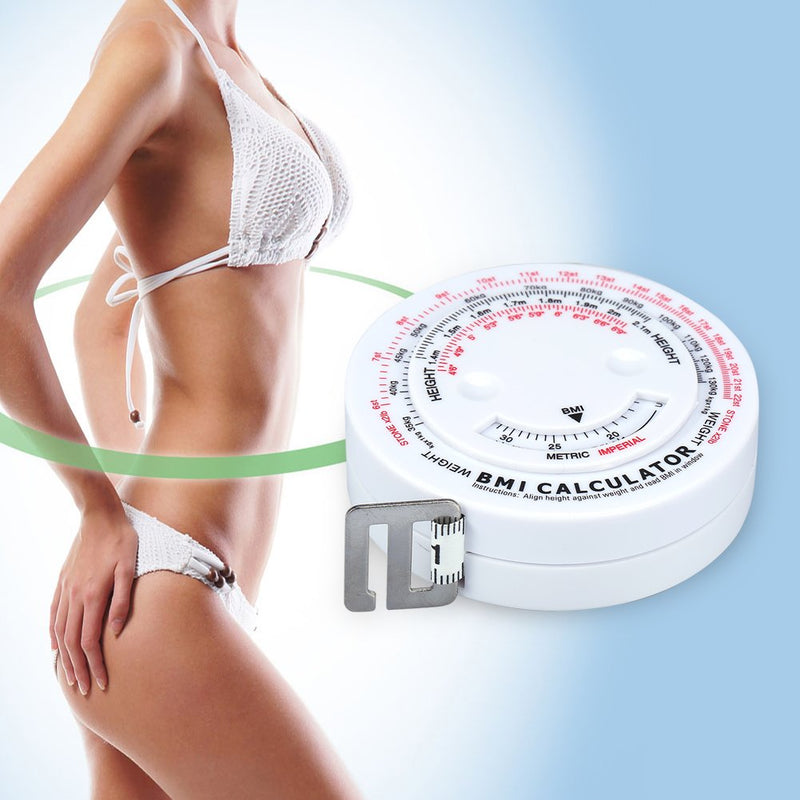 [Australia] - Body Measure Tape - Index Round Fat Measurement Fitness Measuring Body Retractable Tape Arms Chest Thigh or Waist Measuring Tape Fitness Goals BMI Calculator 