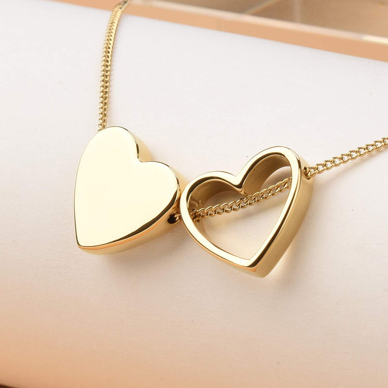 [Australia] - Girafe Double Floating Heart Choker Necklace 14k Real Gold Plated Love Present for Her 14inch 