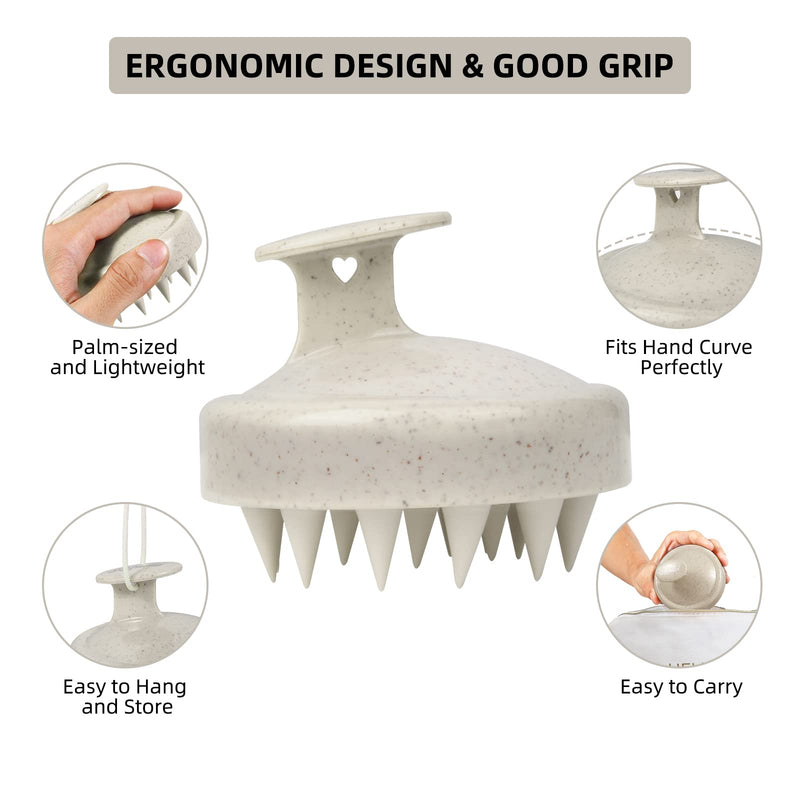 [Australia] - Scalp Massager, Wheat Straw Shampoo Brush Silicone Hair Care Scalp Scrubber Exfoliator Brush for Men Women Kids Pets Wet Dry Curly Straight Thick Thin Long Short Hair, Beige 