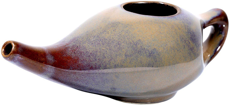 [Australia] - AncientImpex Porcelain Ceramic Neti Pot for Nasal Cleansing with 10 Sachet Neti Salt and Instructions Leaflet - Chocolate Color 