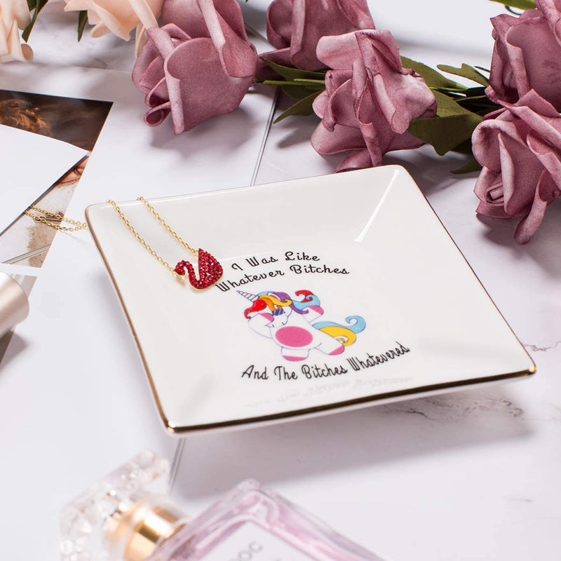 [Australia] - Kaidouma Funny Birthday Gifts for Friend Sister Ring Trinket Dish Ceramic Jewelry Plate Christmas Gift for Her Women – I was Like Whatever Bitches, and The Bitches Whatevered 