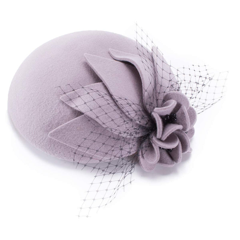 [Australia] - Lawliet Womens Socialite Flower Black Pearl Wool Felt Fascinator Pillbox Tilt Hat A044 Grey 