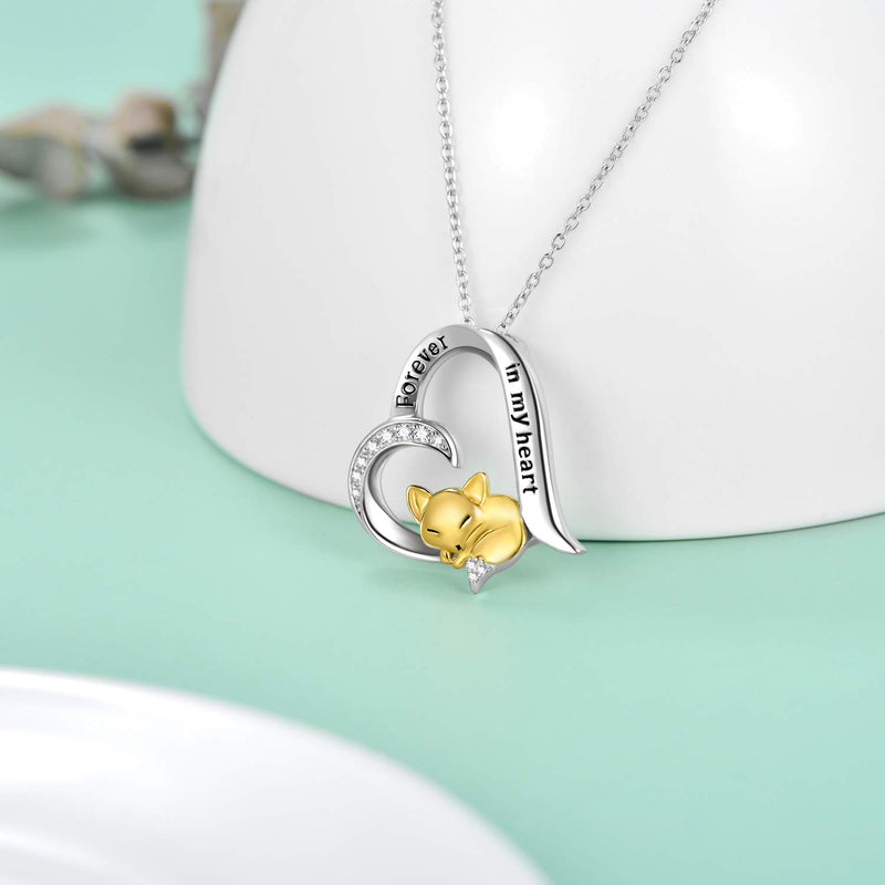 [Australia] - Sterling Silver Rabbit Butterfly Turtle Fox Necklace Heart Pendant Forever in My Heart Necklace for Women Girls Friends 