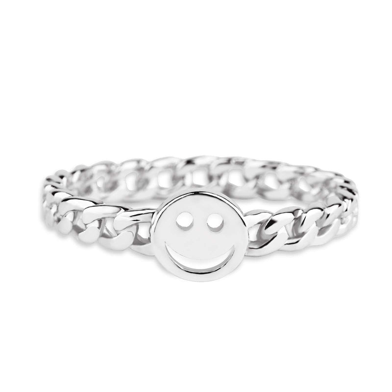 [Australia] - YeGieonr Gold Smiley Face Ring Happy Face Ring with Cute Chain Link Good Luck Stackable Rings for Women White-Gold 5 