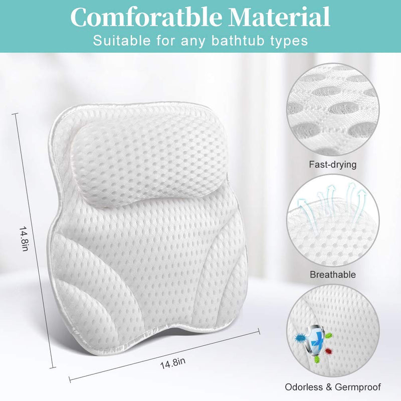 [Australia] - Bath Pillow Neck Back Support - Cushion for Women Spa Gifts Luxury Waterproof 4D Mesh Bathtub Pillows with 6 Non-Slip Suction 38×37 